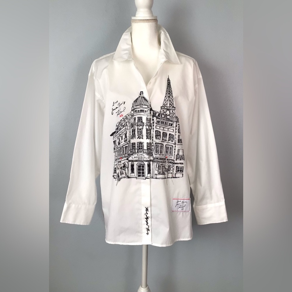 NWT Karl Lagerfeld Paris Limited Edition Button Down Shirt Blouse